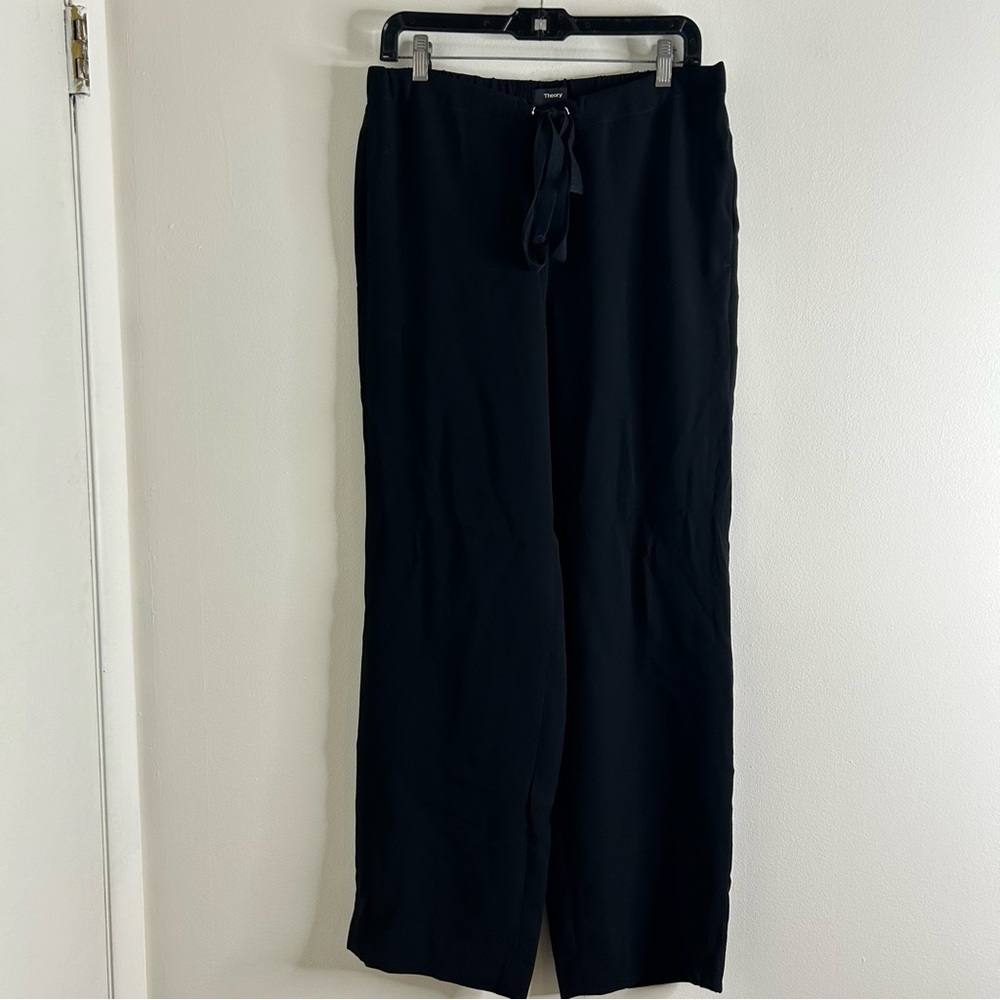 Theory Pants Womens Winszlee Admiral Wide Leg Black Minimal Career Size Medium